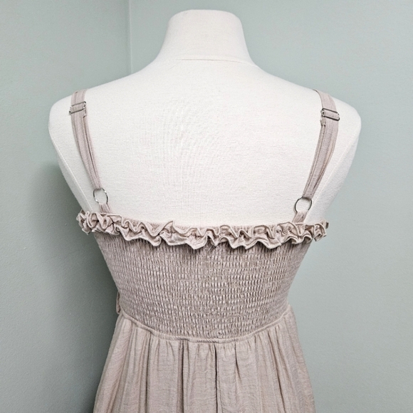 Blu Ivy Smocked Ruffle Midi Dress Beige Latte Cottagecore Bohemian Summer Beach - Picture 10 of 16